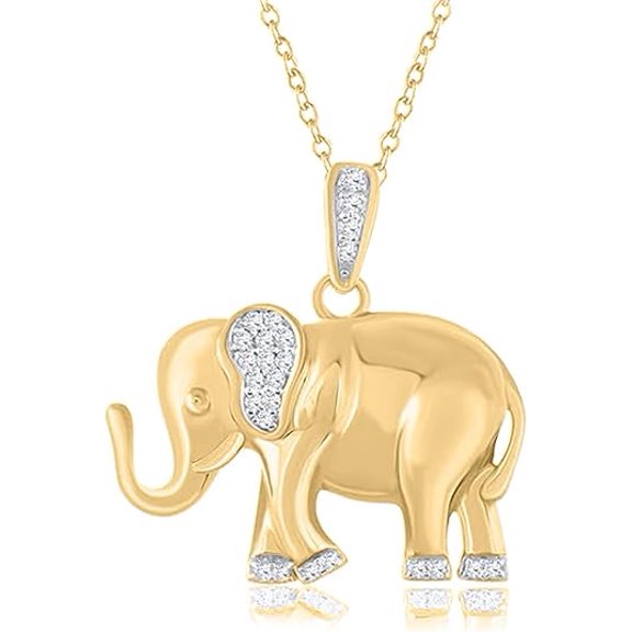 1/5 Cttw Round Cut White Moissanite Diamond Elephant Necklace Pendant For Women With 17" Chain In 14K Yellow Gold Over Sterling Silver (0.21 Carat; Clarity VVS1-VVS2; Color D)