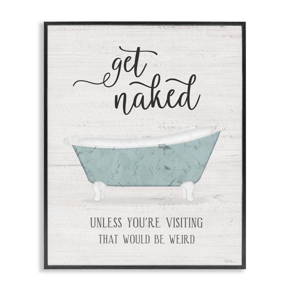 Stupell Industries Cottage Funny Get Naked Phrase Vintage Blue Tub Bathroom Black Framed Giclee Art, 11 x 14, by Natalie Carpentieri