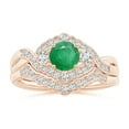 thumbnail image 4 of ANGARA Natural Aeon Emerald & Diamond Floral Halo Three Stone Engagement Ring in 14K Rose Gold for Women (Size-5mm) | May Birthstone, Anniversary, Jewelry Gift for Women | Natural Emerald Ring, 4 of 9