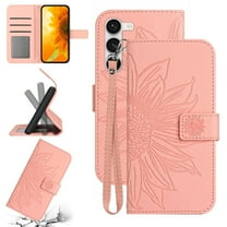 Feishell Slim Wallet Case for Samsung Galaxy S23,for Men Women,Sunflower Embossed Pattern PU Leather Flip Cover Magnetic Closure Folio Card Slots Kickstand Phone Case with Hand Strap,Pink