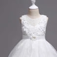 thumbnail image 6 of Xdegoge Flower Girl Dresses for Wedding Lace Floral Embroidered V-Neck Satin Waist Full Length Tulle Ball Gown Kids Formal Pageant Party Dance Performance Ceremony Gown Size 7 Years, 6 of 7