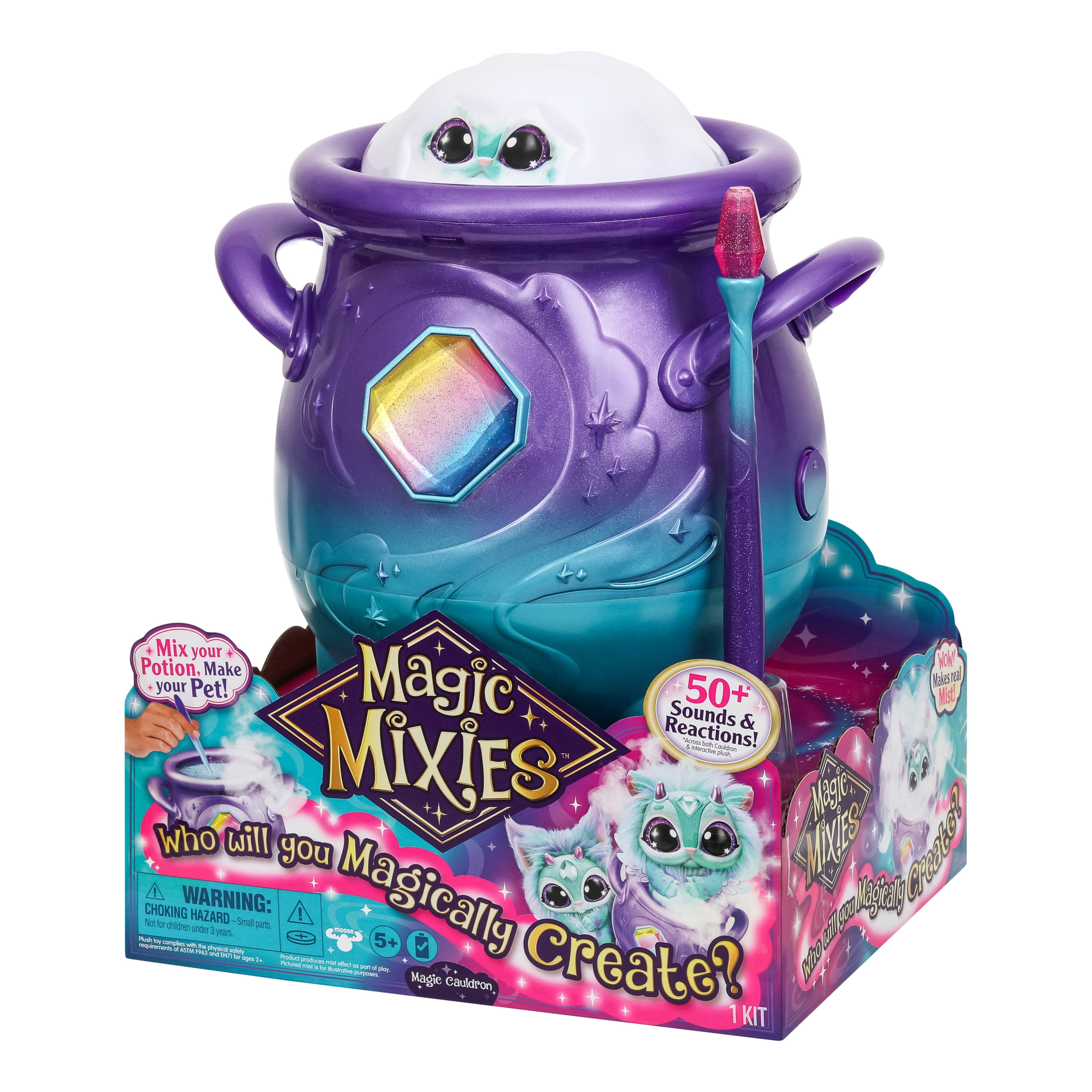 Magic Mixies Magical Misting Cauldron with Interactive 8 inch Blue Plush  Toy and 50+ Sounds and Reactions, Multicolor