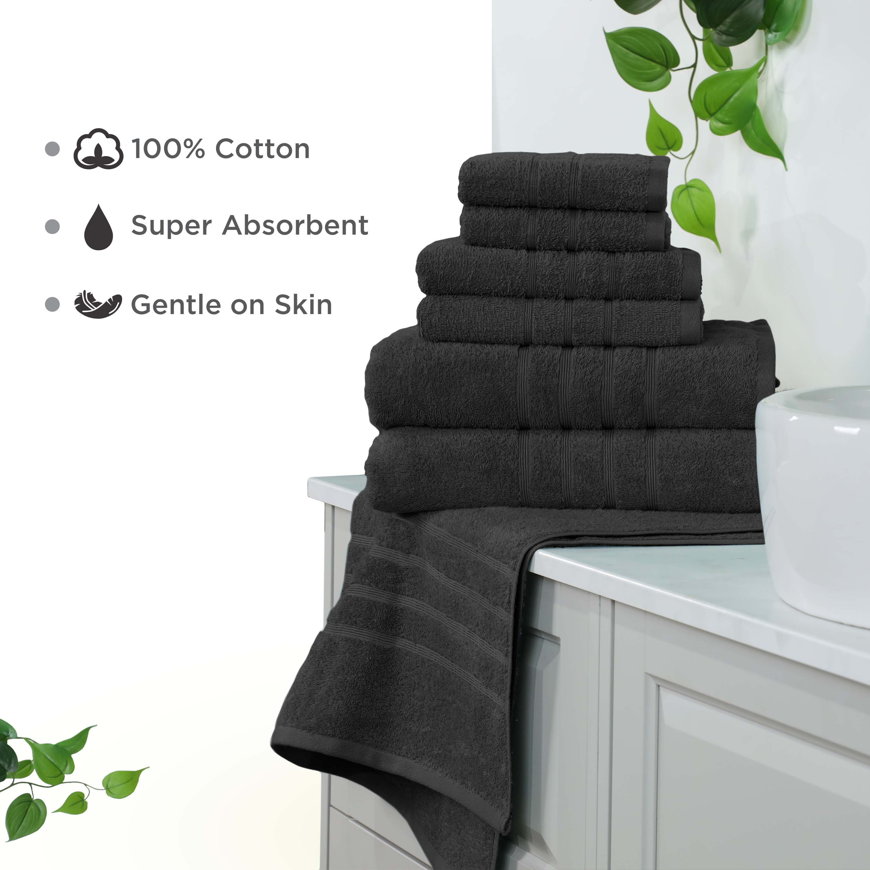 Martex 6-Piece Towel Set | 100% Cotton Soft & Absorbent Bath Towels | Black