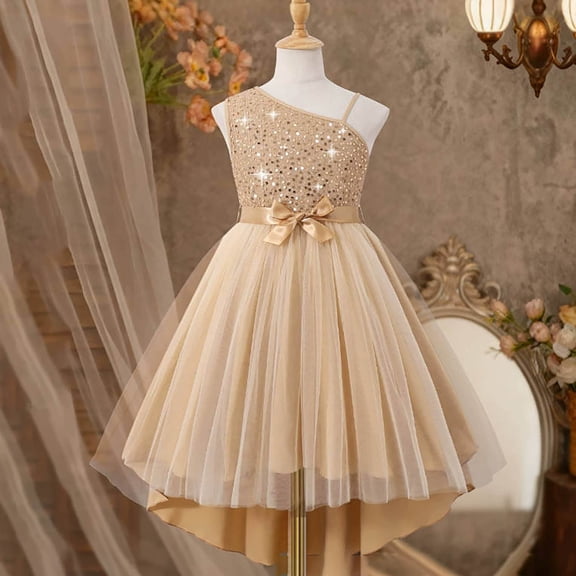 Girls Shoulder Chiffon Sequin Girl Birthday Party Dress Girls Sweaters Size 8 11 Years