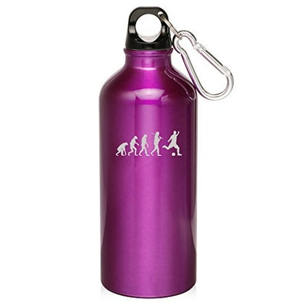 

20oz Aluminum Sports Water Bottle Caribiner Clip Evolution Soccer (Purple)