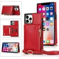 thumbnail image 2 of Compatible with iPhone 12 Pro Max Wallet Case with Crossbody Neck Strap Lanyard Purse Handbag Shoulder Strap Cover with PU Leather Credit ID Card Holder Kickstand Stand Protection Case 6.7" Red, 2 of 15
