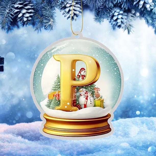 Adorno para Coche de Acrílico con 26 Letras de Cristal Amarillo, Colgante para Árbol de Navidad, Decoración Del Hogar