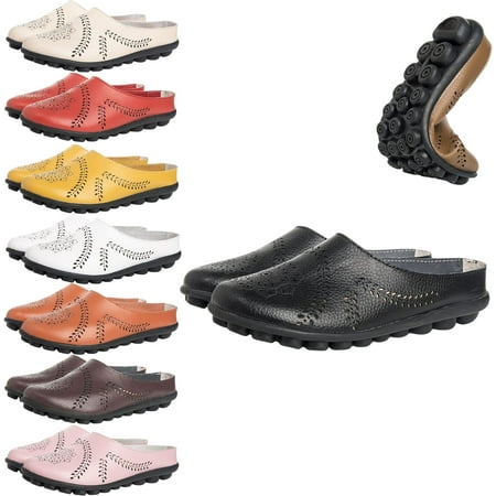 

Owlkay Casual All-Match Hollow Slippers Owlkay Shoes for Women Comfy Loafers Women s Low Top Flat Leather Sandals Hollow Flats Slip-on Summer Slippers (Black 11)