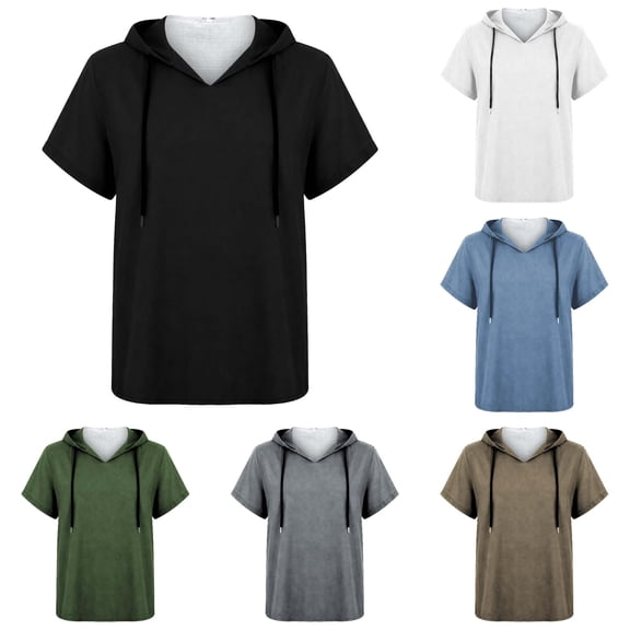 JAJAHO Summer Hooded T Shirts For Men Short Sleeve Casual Solid Color Basic Tee Lightweight Streetwear Drawstring Hoodies Stylish Tops