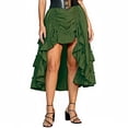 thumbnail image 2 of LWavelet Tiered Ruched Asymmetrical Satin Maxi Skirt Women Gothic Style Party Casual Unique Bottoms Green L, 2 of 9