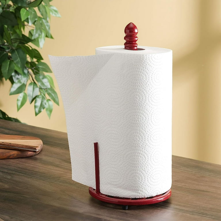 Home Basics Cast Iron Basket Weave Design Paper Towel Holder, Red