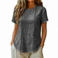 thumbnail image 6 of ClodeEU Women's Striped Round Neck Short Sleeve Blouse,Casual Summer Linen Blend Tee Gray,Women's Plus S, 6 of 9