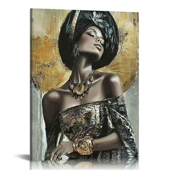 African American Wall Art- Elegant Black Woman Minimalist Wall Decor- Abstract Black Art Painting Canvas Prints for Living Room Bathroom Home Decoration Artwork for Walls