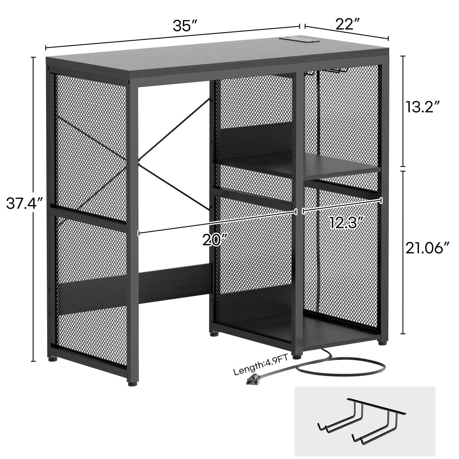 Homieasy Mini Fridge Stand with Charging Station, Bakers Rack with Mini Fridge Space & Glass Holder for Kitchen/Dining, Black