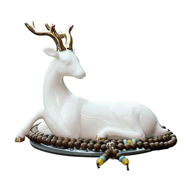 Figuras de ciervo blanco, escultura de reno, decoración de coche, estatuas de alce de porcelana para cabeza a la derecha