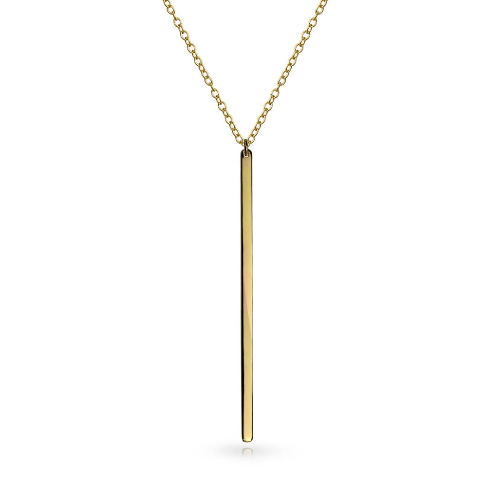 Vertical Flat Bar Pendant Necklace Gold 