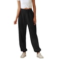thumbnail image 1 of Pantalones largos con bandas en el tobillo para mujer, pantalón suave, transpirable, informal, holgado, con cintura elástica, Color puro, 1 of 8