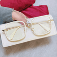 thumbnail image 3 of Montura transparente Vintage para mujer, espejo plano con luz azul, estilo coreano, cara lisa, adelgazante, montura grande, gafas con montura para miopía, 3 of 5