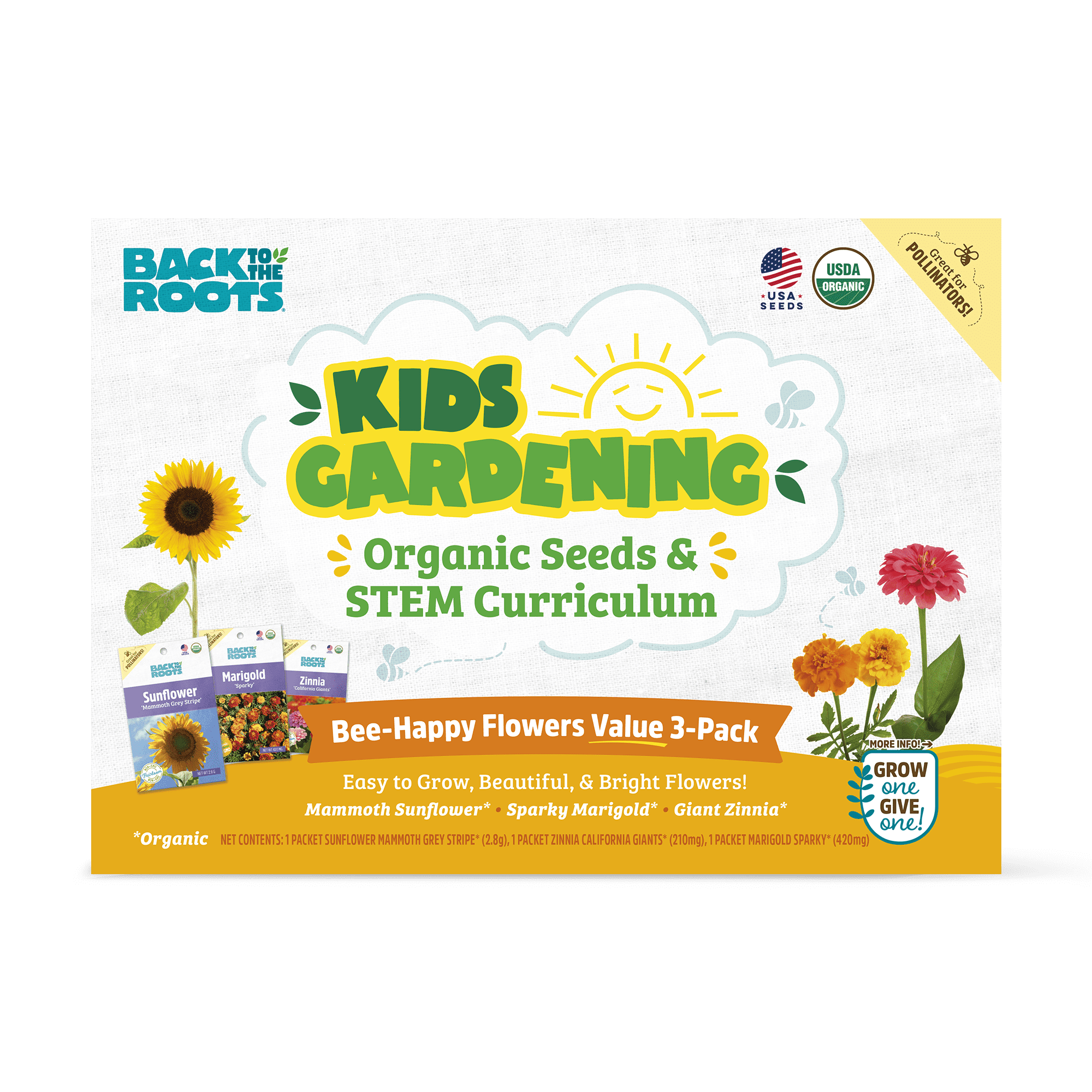 Back to the Roots Kids Gardening Organic Flower Seeds and STEM Curriculum, 4 Pieces