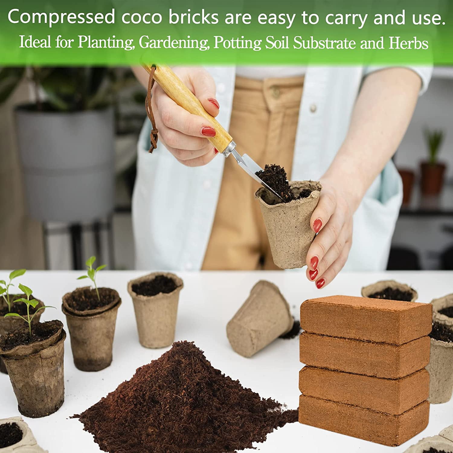 2 Pack Premium Coco Coir Brick for Plants- 100% Organic Compressed Coconut Coir Bricks Starting Mix, Coco Coir Fiber Coconut Husk for Planting, Gardening, Potting Soil Substrate, Herbs