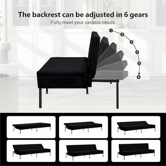 69.7" Modern Convertible Futon Sofa Bed, Twin Sleeper with Adjustable Backrest, Metal Frame, Polyester Upholstery, Perfect for Living Room, Small Apartment, Dorm (Black)