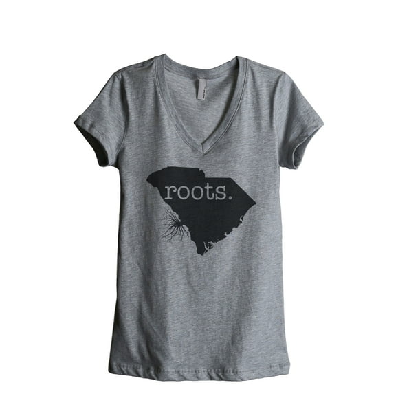 Thread Tank Home Roots State South Carolina SC Women's Relaxed V-Neck T-Shirt Tee Heather Grey Small