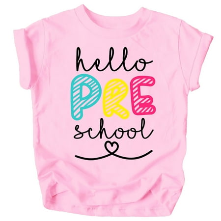 

Olive Loves Apple Hello Preschool First Day of School Gift Back to School Pink Shirt 4T