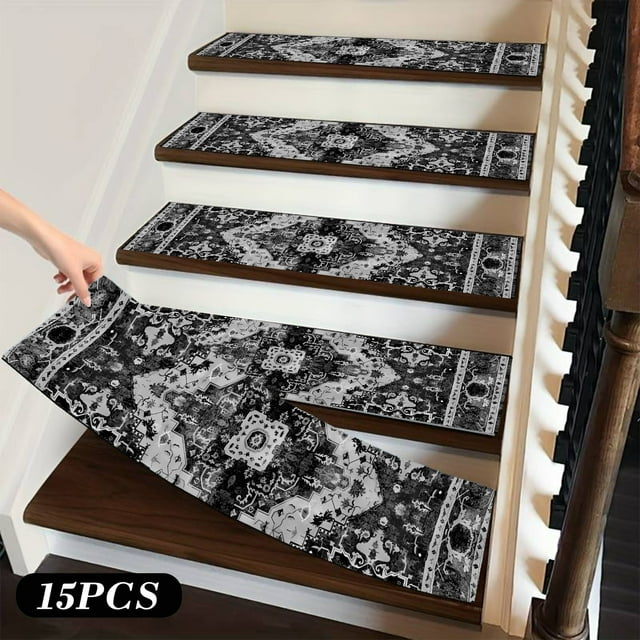 15PCS Large Size Non Slip Carpet Stair Treads Rug Slip Resistant Indoor Runner For Kids Elders Pets With Reusable Adhesive Easy Clean