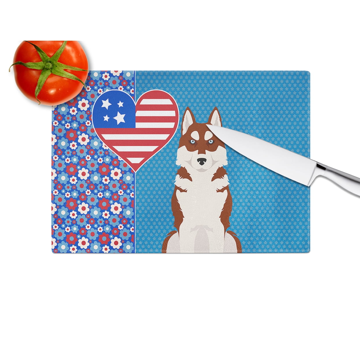 Red Siberian Husky Glass Cutting Board Large 12 in x 15 in