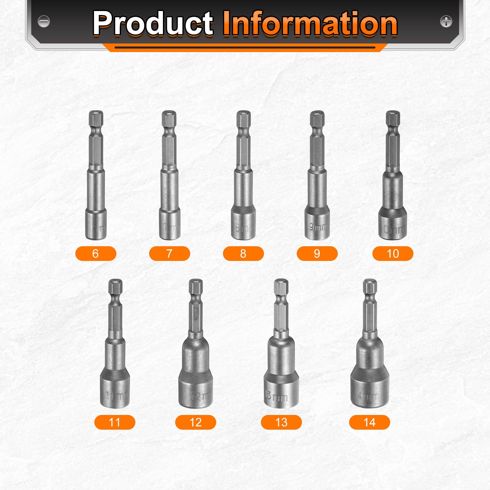 Uxcell 9pcs Hex Nut Driver Drill Bit 6/7/8/9/10/11/12/13/14mm 6-Point Drill Socket 1/4" Hex Shank 65mm Length Nut Setter Quick-Change Nut Impact Driver Bit Set with Bit Holder