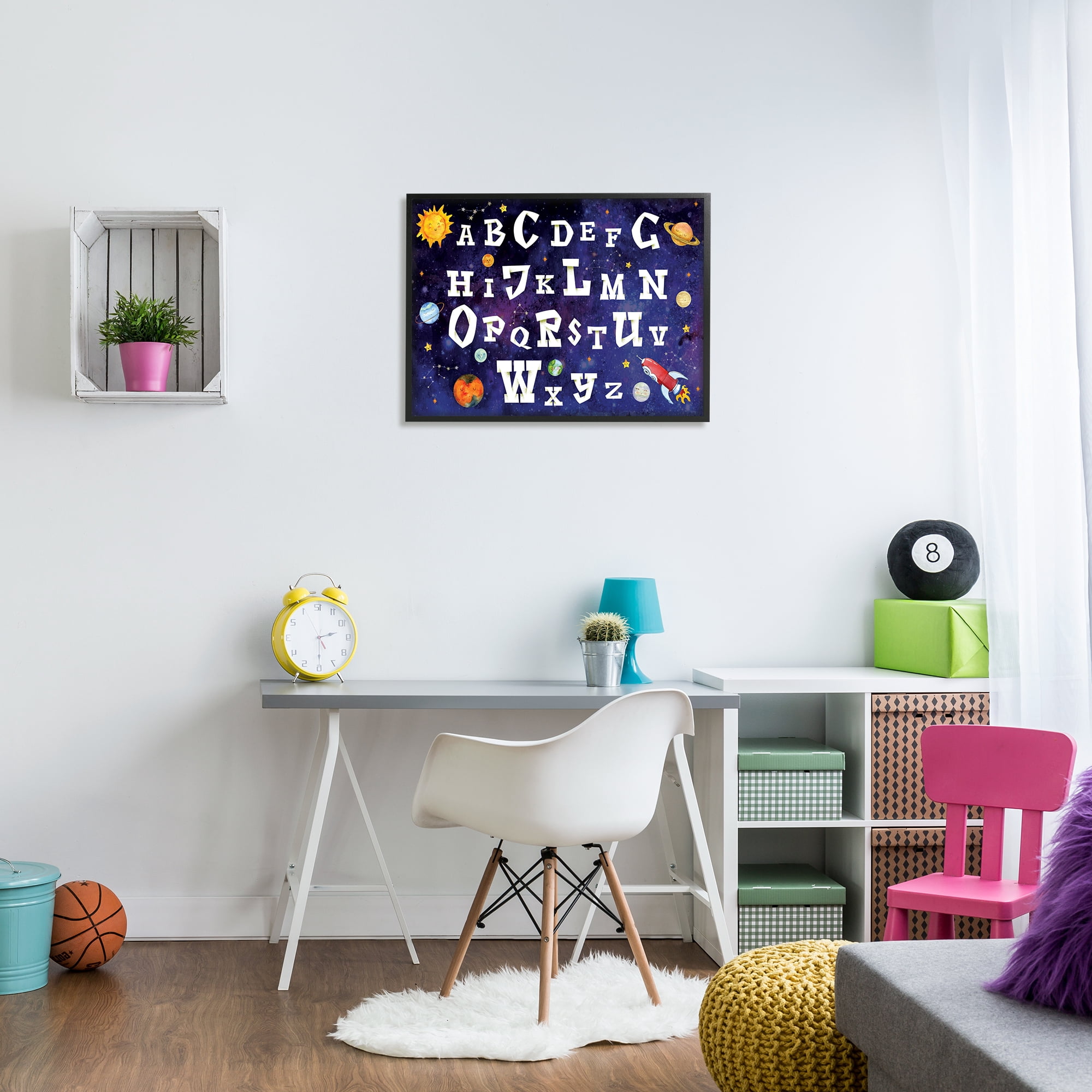 Stupell Industries Milky way Galaxy Alphabet Letter Chart Rocketship Planets, 24 x 30, Designed by ND Art
