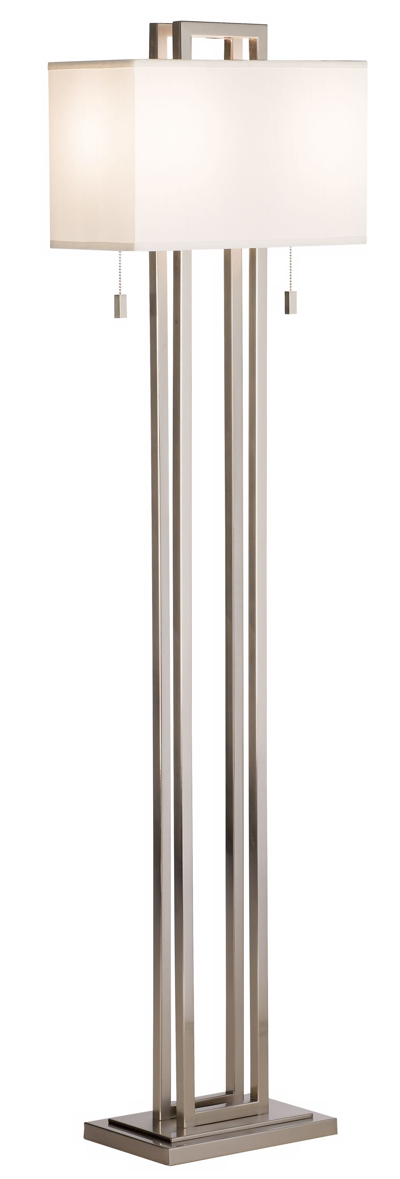 Modern Contemporary Lamp Floor Standing 63.5 Tall Brushed Nickel Silver Black Asymmetry Rectangular White Linen Fabric Shade Decor for Living Room Reading House Bedroom Home Possini Euro Design 