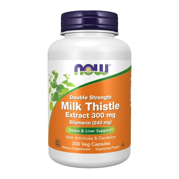 NOW Supplements, Milk Thistle Extract, Double Strength 300 mg, Silymarin (240 mg), Supports Liver Function*, With Artichoke and Dandelion, 200 Veg Capsules