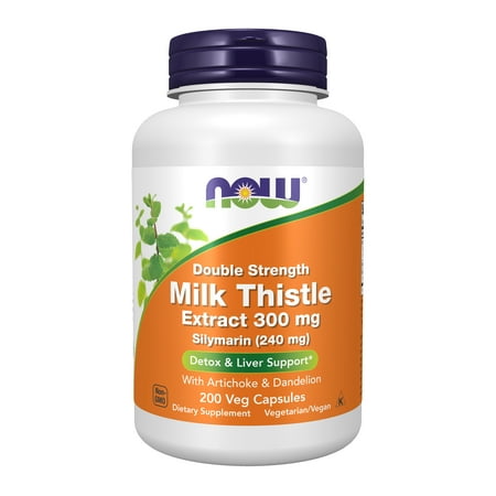 NOW Supplements, Milk Thistle Extract, Double Strength 300 mg, Silymarin (240 mg), Supports Liver Function*, With Artichoke and Dandelion, 200 Veg Capsules