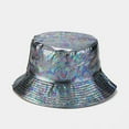 thumbnail image 3 of dianhelloya Hip Hop Unisex Bucket Hat Waterproof Holographic Adjustable Sun Faux Leather Flat Top Fisherman Hat for Daily Outing, 3 of 4