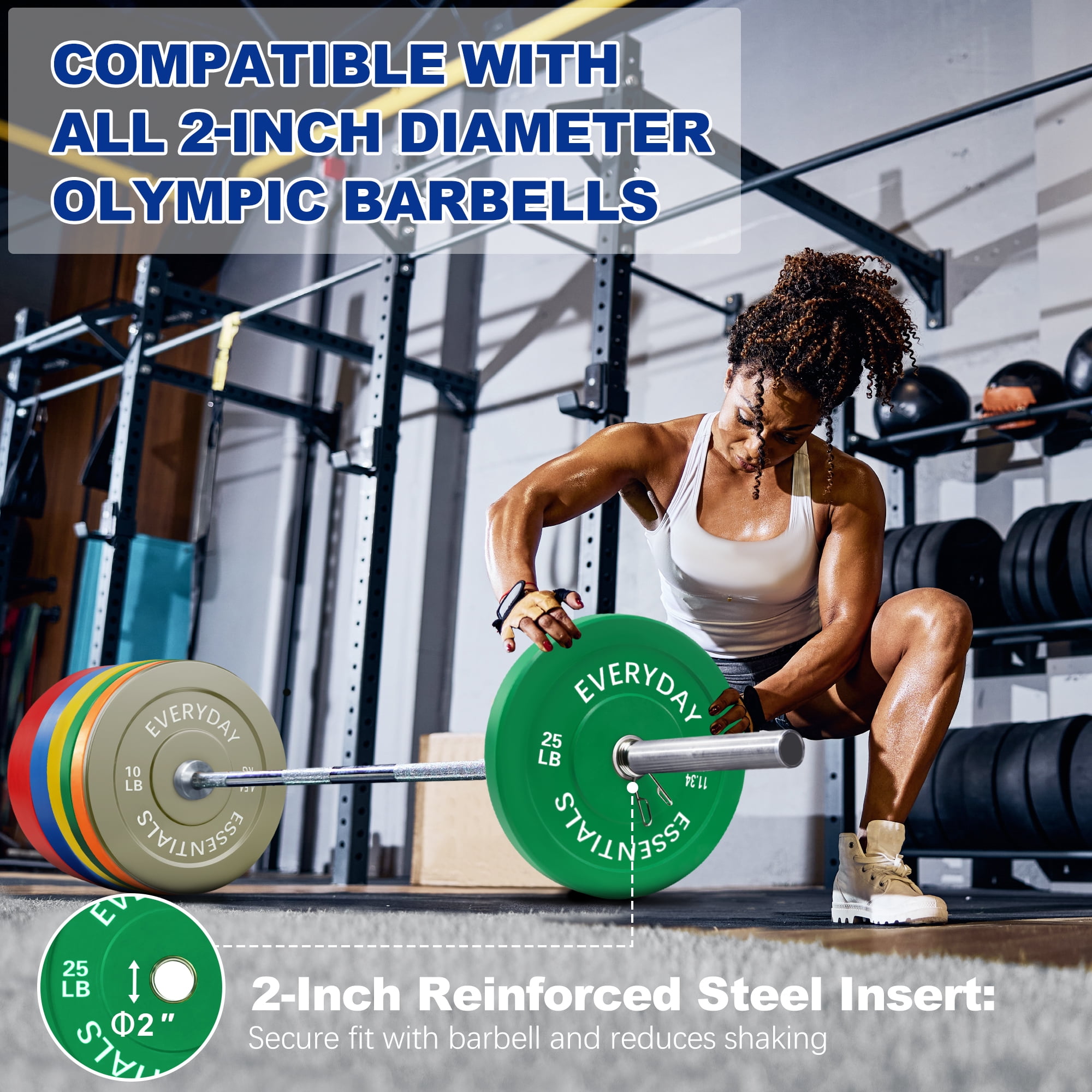 BalanceFrom 2" Olympic Bumper Plate Weight Plate Set with 7 ftBarbell