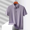 thumbnail image 4 of KeShDi Summer Mens T-Shirts Button down Men Solid-Color Casual Loose Fashion Ice-Silk Seamless Sweat-wicking Elastic Button Cedar Short Sleeve Turndown Collar Blouse Shirt Purple XL, 4 of 6