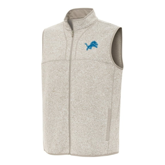 Men's Antigua Oatmeal Detroit Lions Fortune Full-Zip Vest