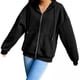 thumbnail image 1 of 5x Chaqueta Con Capucha Y Cremallera De Mezcla De Algodón De Color Sólido Para Mujer, Parte Holgada, Negra, M, 1 of 7