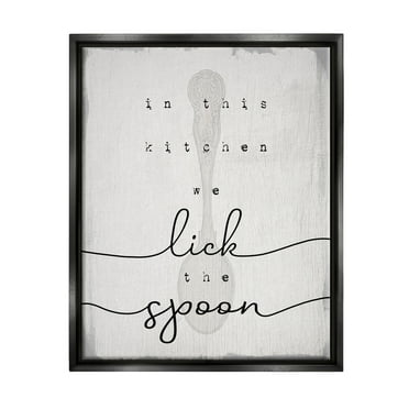 Stupell Industries Lick The Spoon Fun Baking Calligraphy Vintage Text Graphic Art Jet Black Floating Framed Canvas Print Wall Art, Design by Daphne Polselli