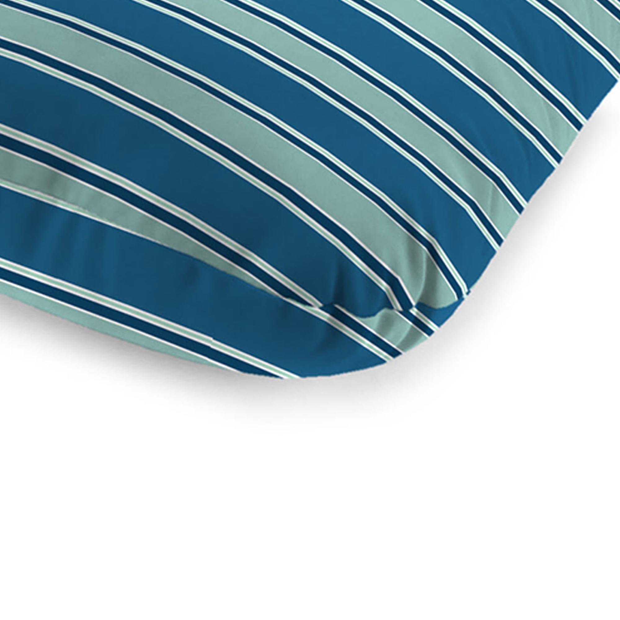 Jordan Manufacturing 74" x 22" Sanders Puff Blue and Gray Green Stripe Rectangular Outdoor Chaise Lounge Cushion with Ties and Hanger Loop
