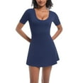 thumbnail image 4 of Tennis Dress for Women Scoop Neck Stretchy Short Sleeve Athletic Golf Workout Dress Build in Shorts Slimming Solid, 4 of 8