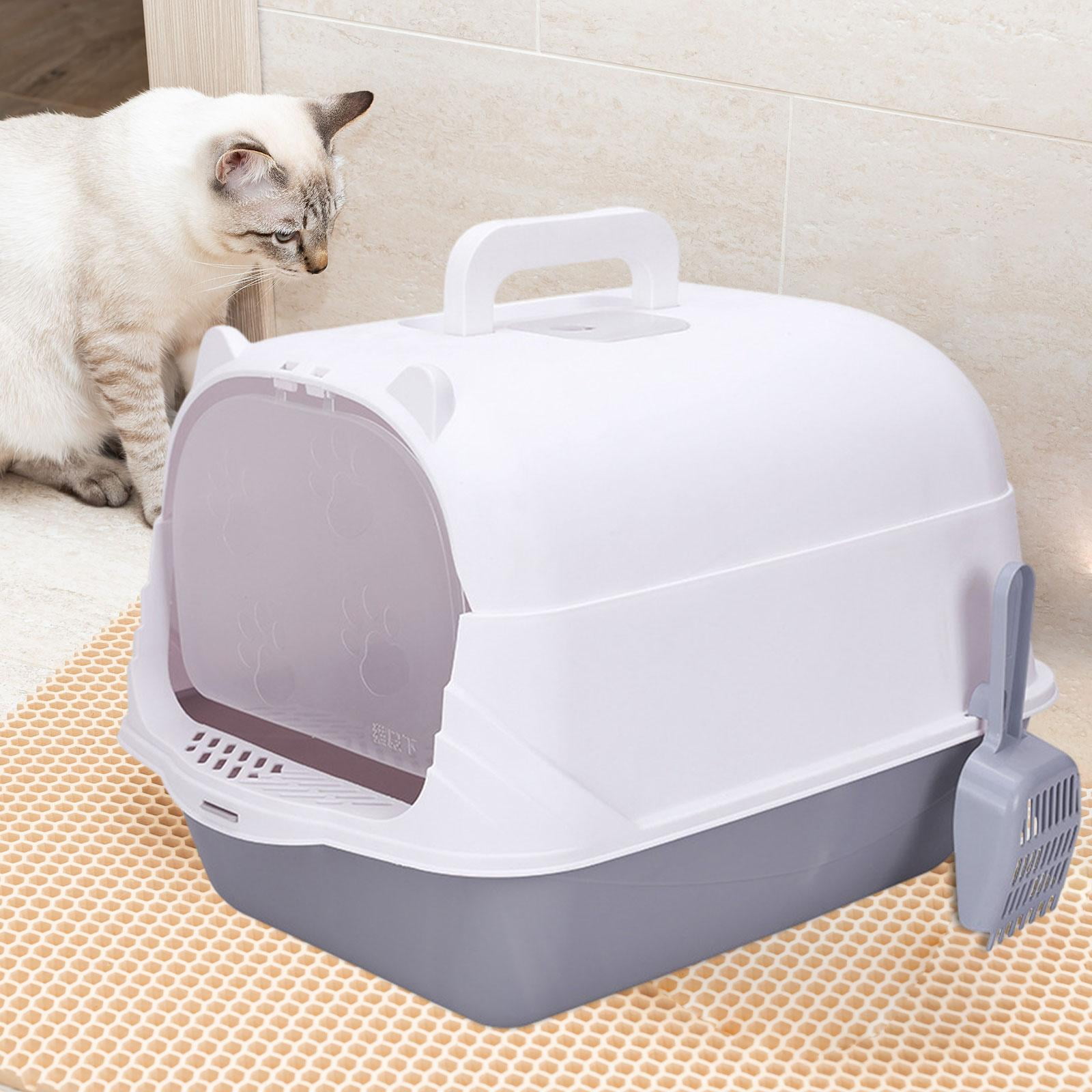 Stgfyxgs Cat with Lid Enclosed and Covered Cat Toilet Anti Splashing Easy to Clean Kitten Potty Enclosed Gray and White