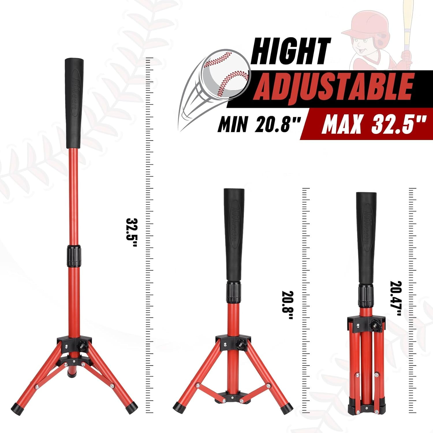 Adoreal Baseball Tee for Kids, Baseball Tee Baseball Batting Tee for Kids Softball & Baseball Practice Tee Easy Adjustable Height Portable Hitting Tee with Carry Bag(Red)