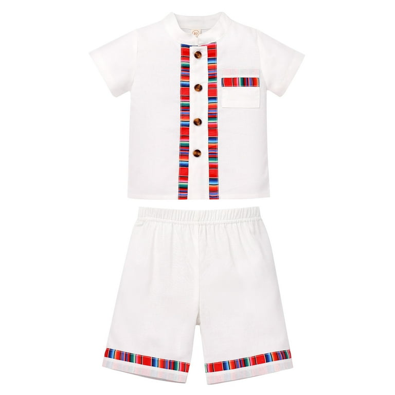 IBTOM CASTLE Toddler Boys Mexican Outfit Short Sleeve Embroidery