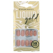 Salon Perfect Press On Nails, 173 Liquid Gold Rose Gold Lines Fake Nail Kit, File & Nail Glue Included, 30 Nails