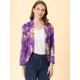 thumbnail image 4 of Allegra K Chaqueta abierta de la chaqueta del traje de la cosecha del trabajo de la oficina del frente de las mujeres Púrpura oscuro-Floral S, 4 of 6