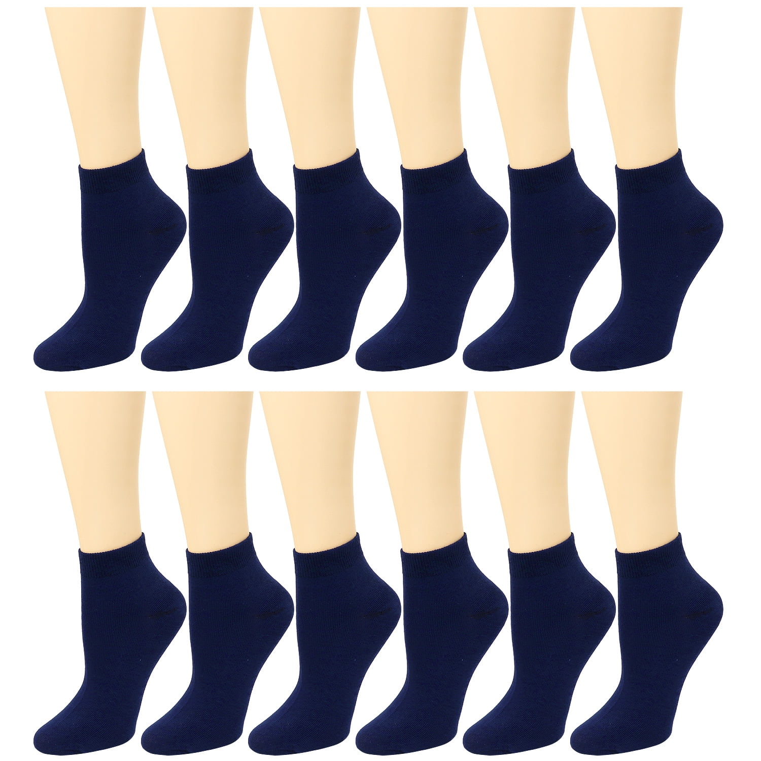12 Pairs Assorted Colors Women's Ankle Socks Size 9-11 Navy