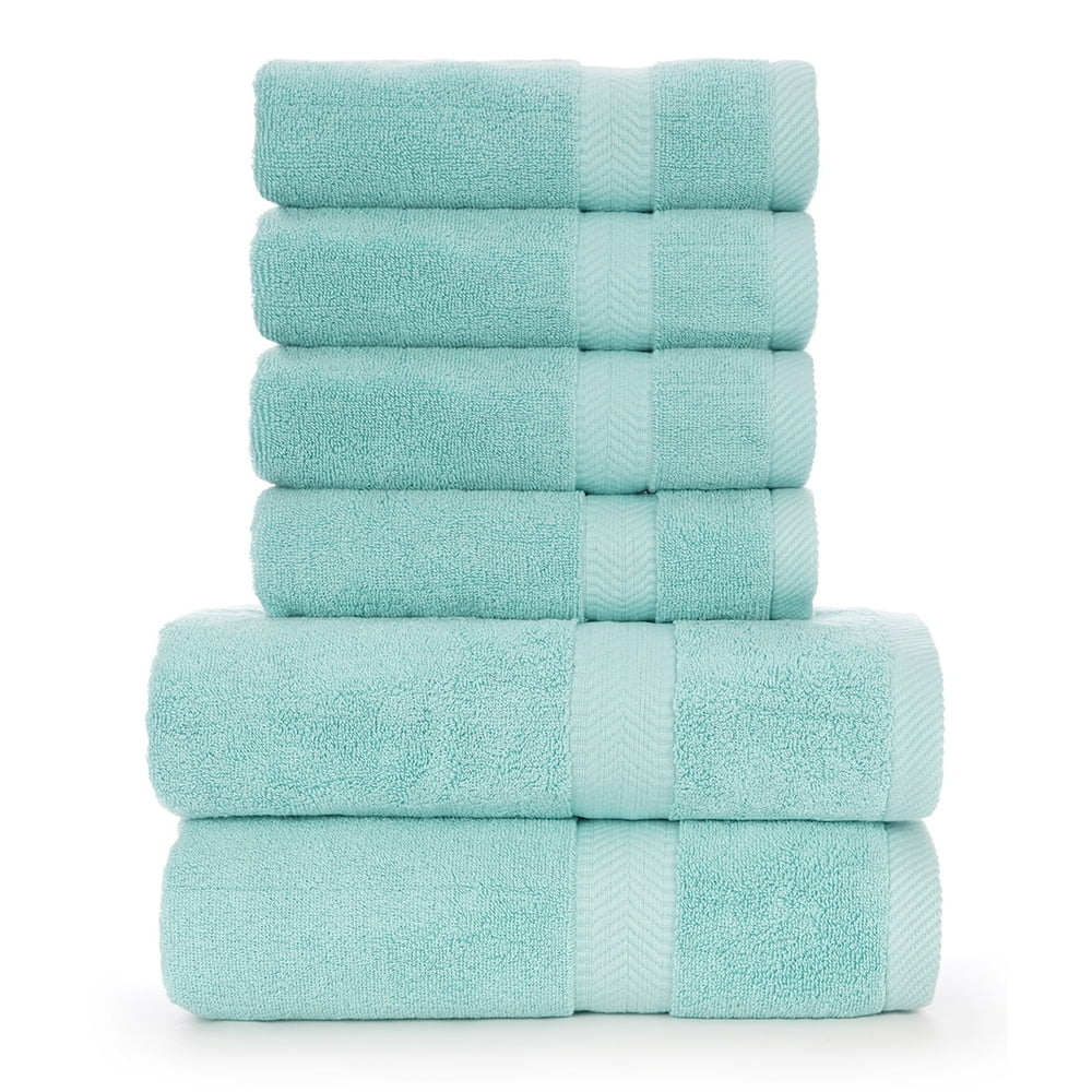 Terry Cotton Bath Towel, Set of 6, Nautical Teal