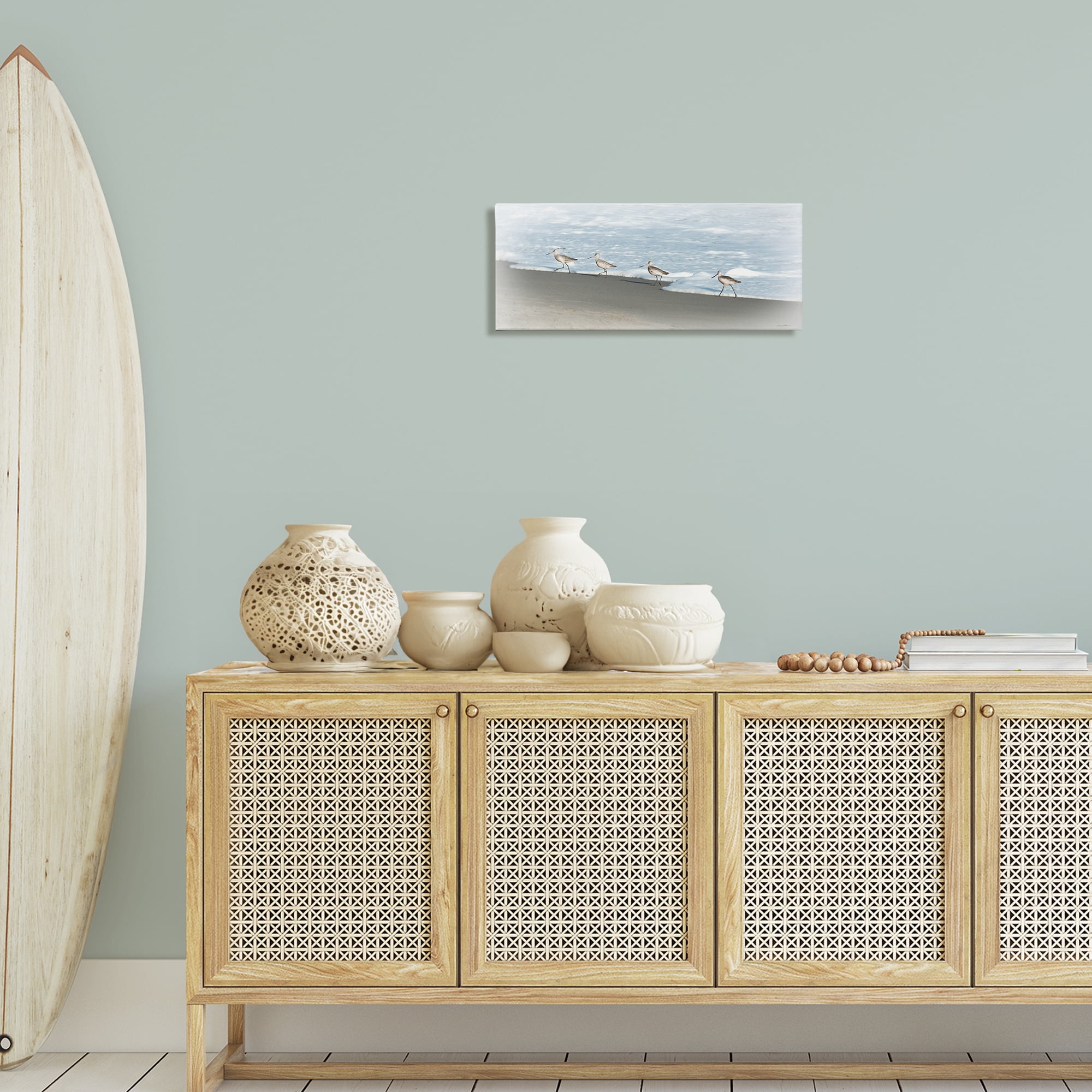 Stupell Industries Four Sandpipers on Beach Nautical & Beach Painting Wrapped Canvas Art Print Wall Art, 24 x 10